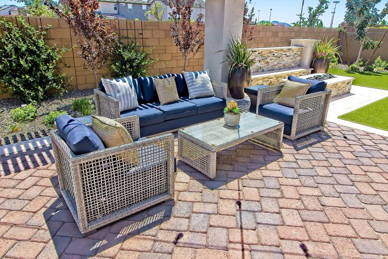 Wicker furniture sitting on a Paver Patio in Crown Point