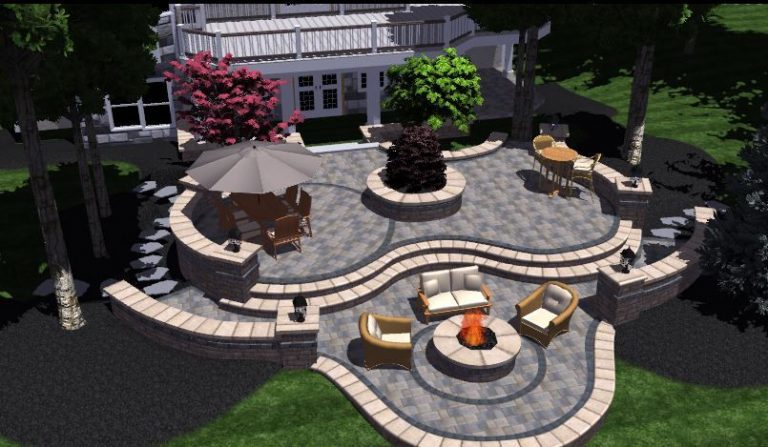 Photo of Hardscape Design with Paver Patios, Retaining Walls, and fire pit in Munster